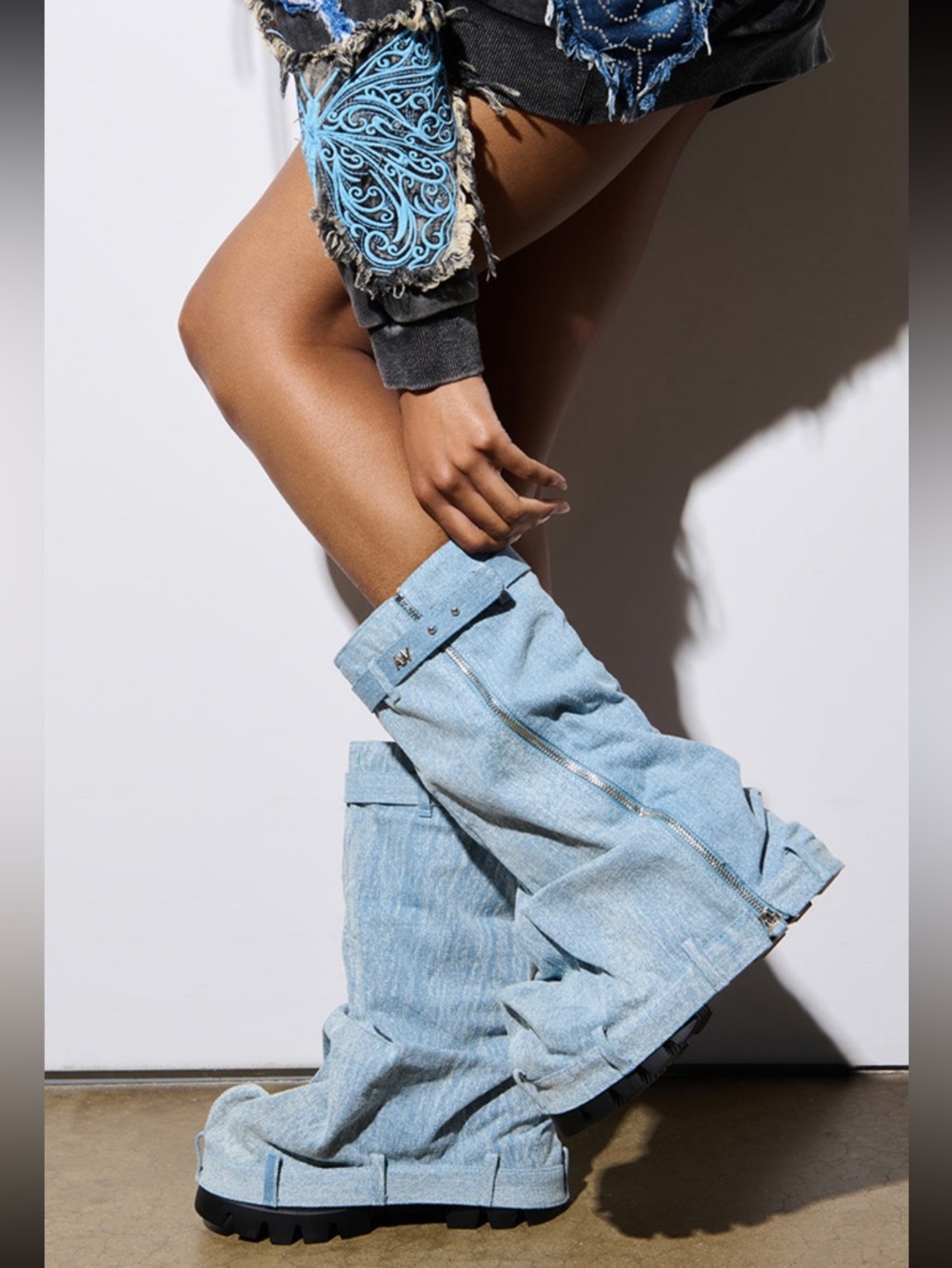The AZALEA WANG Angela Fold Over Platform Boot In Denim
